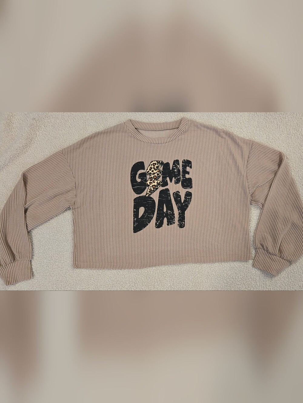 Game Day Graphic Crop Corded Knit Top Size Large